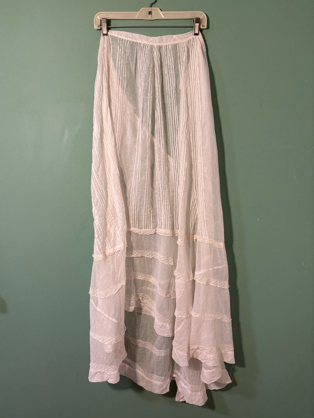 Antique Edwardian White Sheer Lawn Skirt with Train
